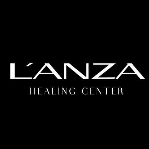 L'ANZA Healing Center logo with white text on a black background.